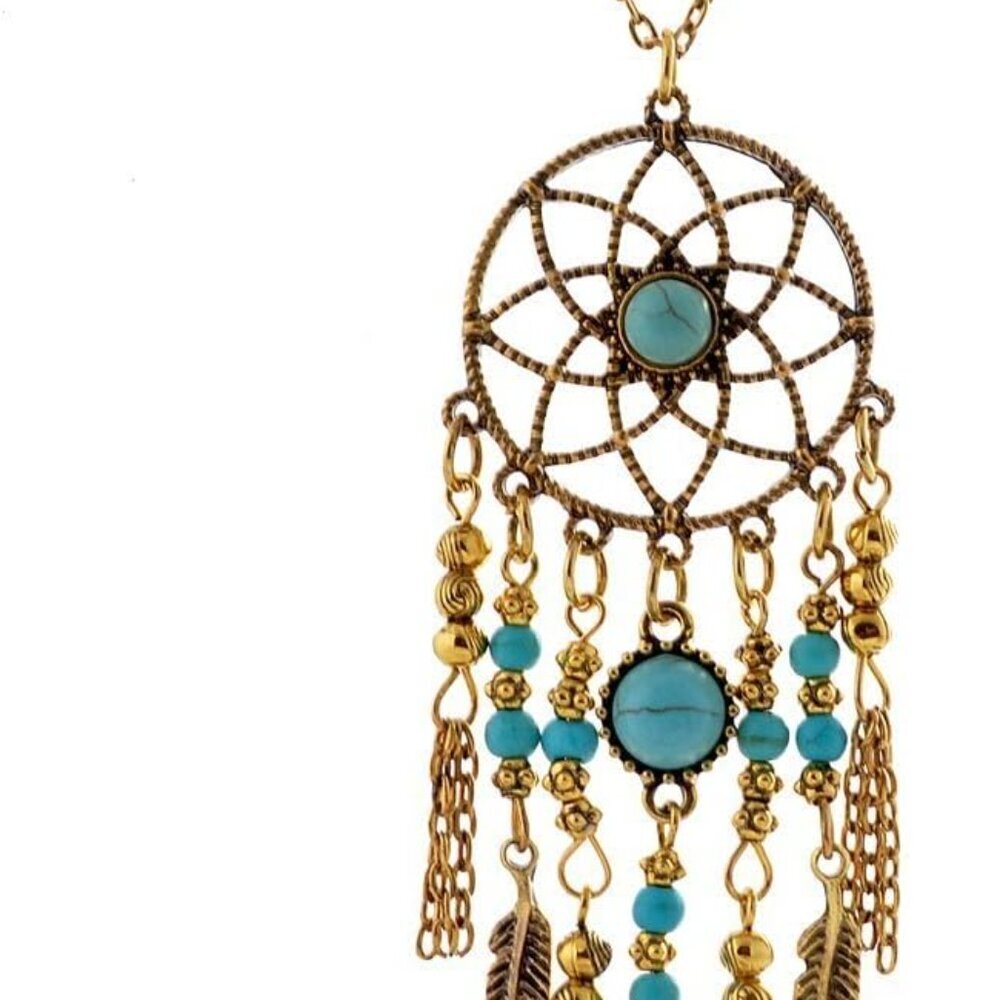 Native American Dream Catcher Turquoise Pendant Long Chain Necklace 01003467